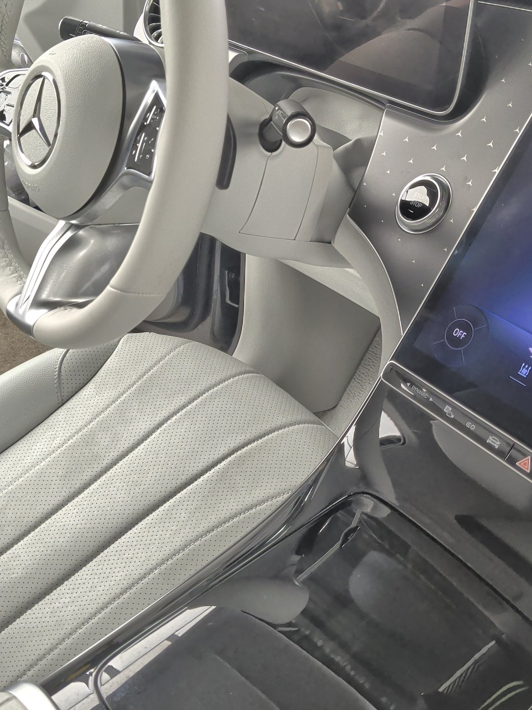 Mercedes EQE cream leather seat, detailed